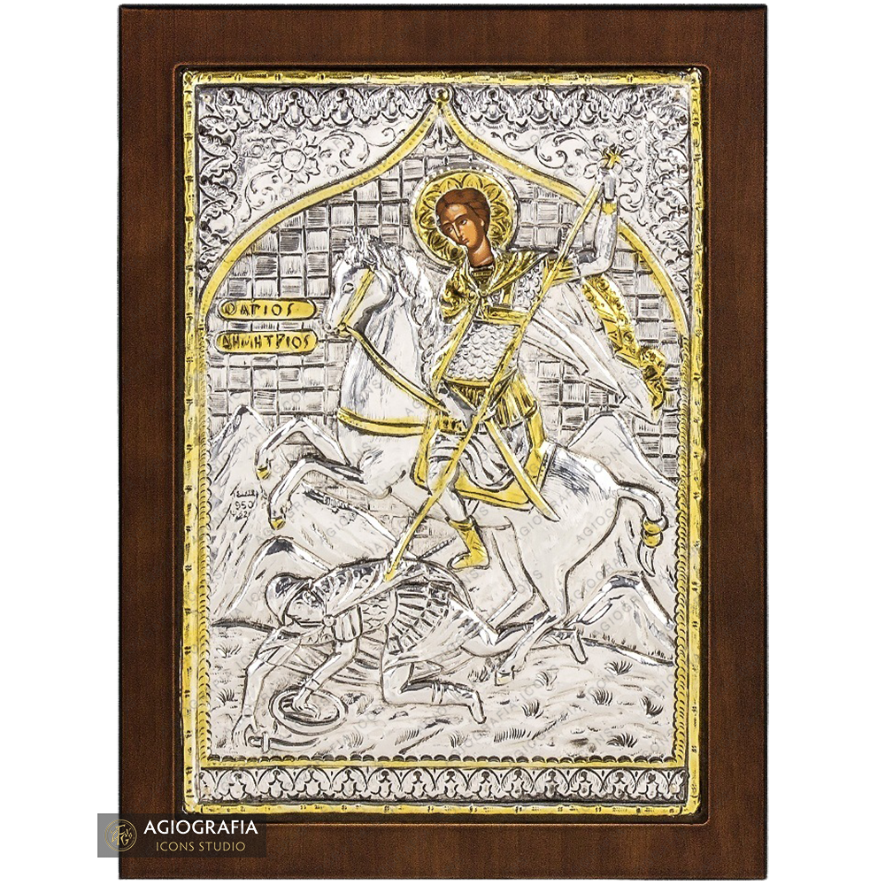 Saint Demetrius Christian Orthodox Silver Plated Icon