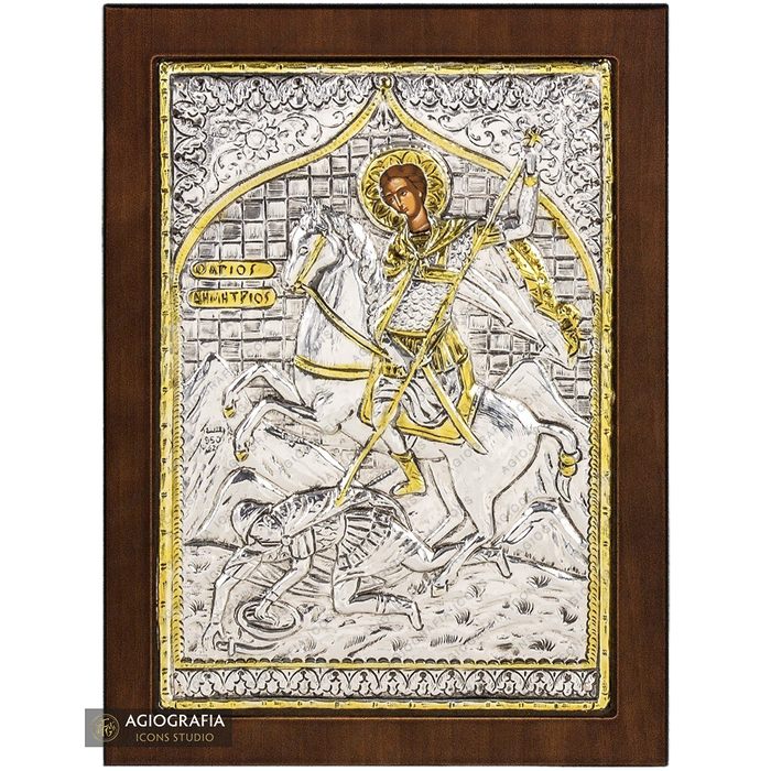 Heiliger Demetrios christlich-orthodoxe versilberte Ikone