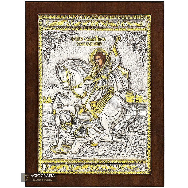 Saint Demetrius Christian Orthodox Silver Plated Icon