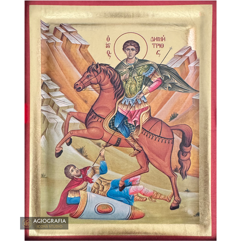 Saint Demetrius Greek Orthodox Christian Icon on Wood with Gold Leaf