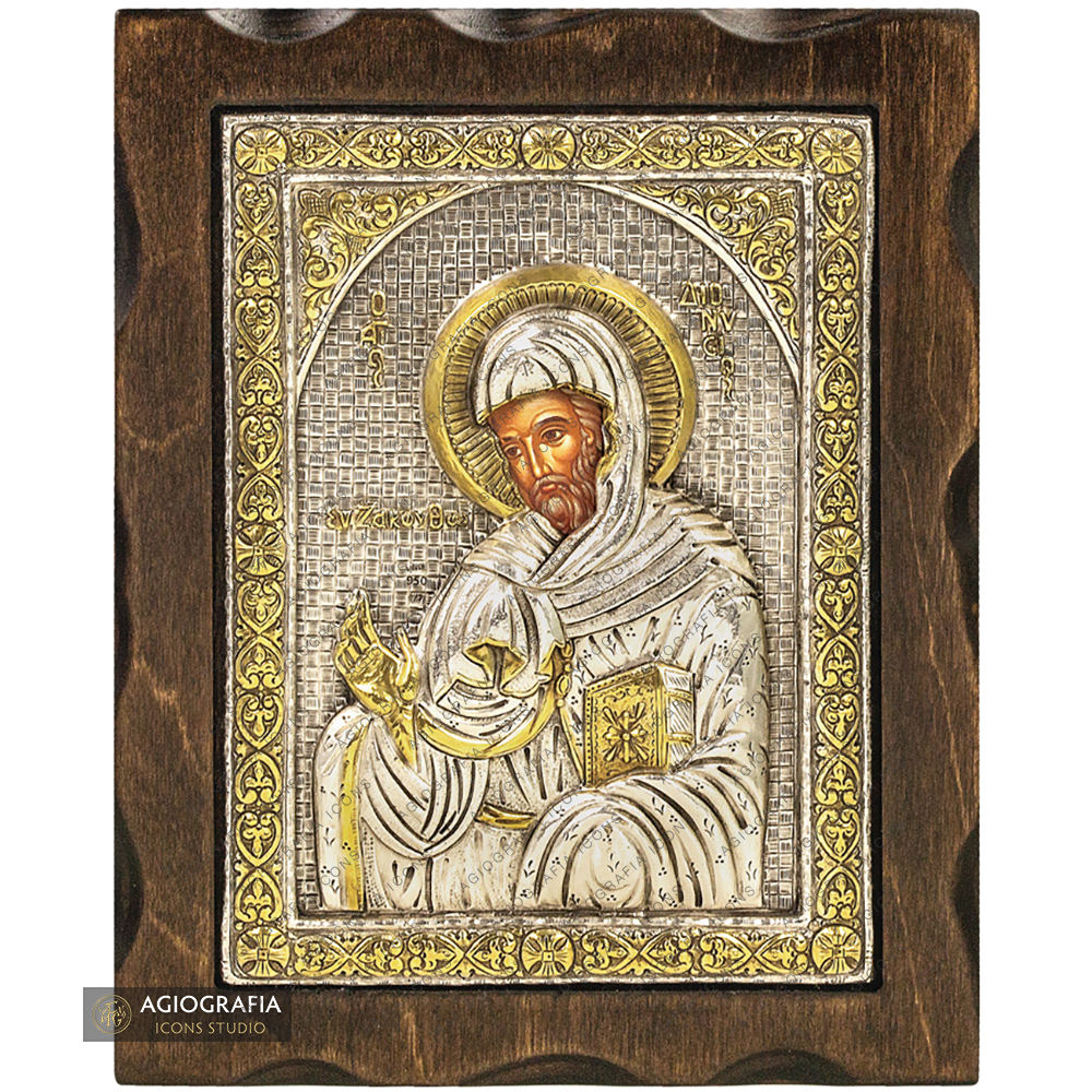 Saint Dionisius Pure Silver and 24k Gold Plated Christian Icon