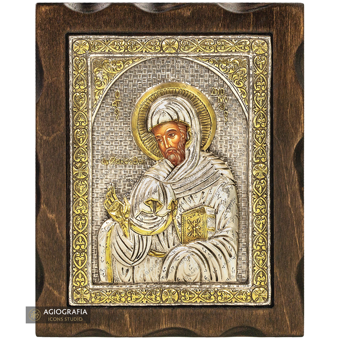 Saint Dionisius Pure Silver and 24k Gold Plated Christian Icon
