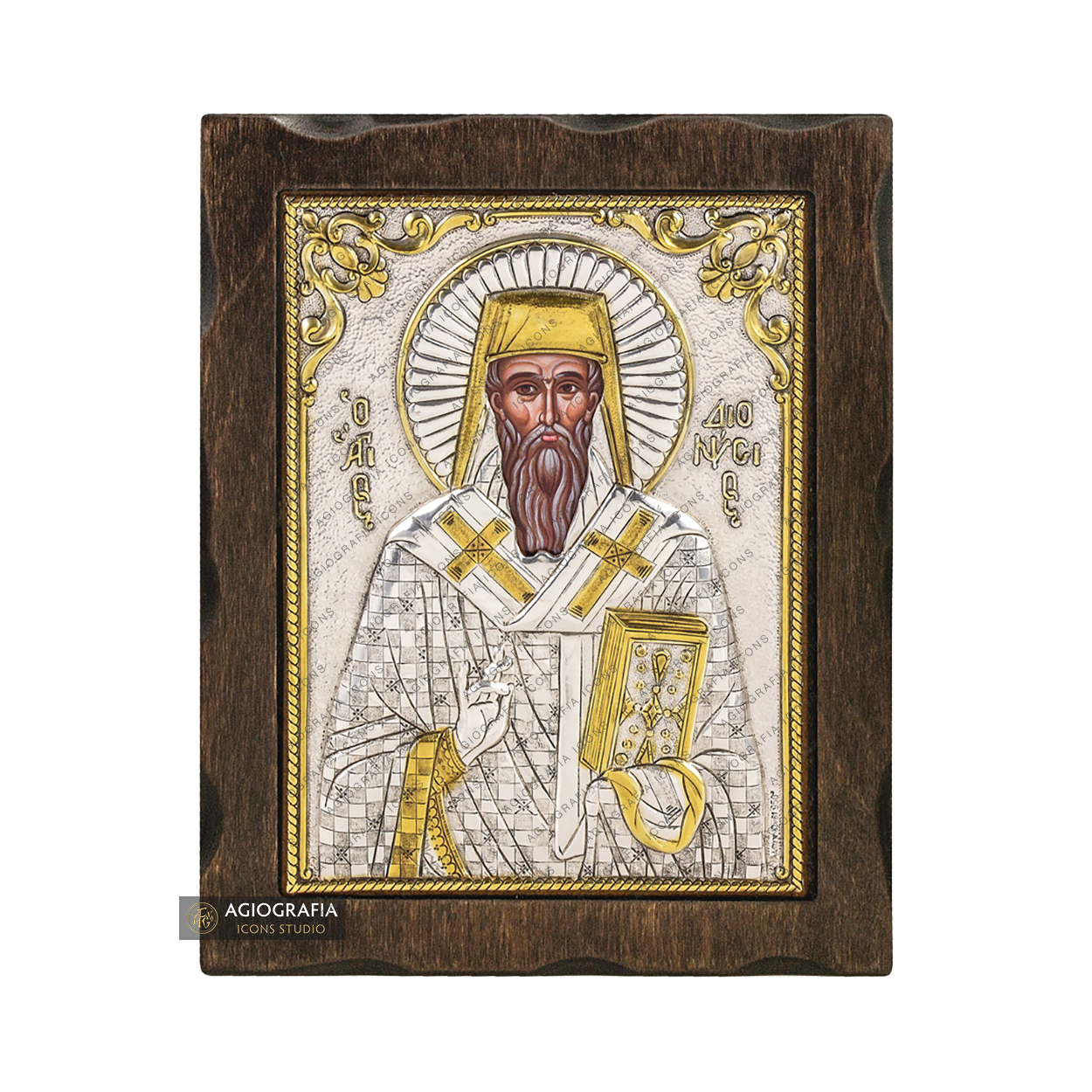 Saint Dionisius the Areopagite Pure Silver and 24k Gold Plated Icon