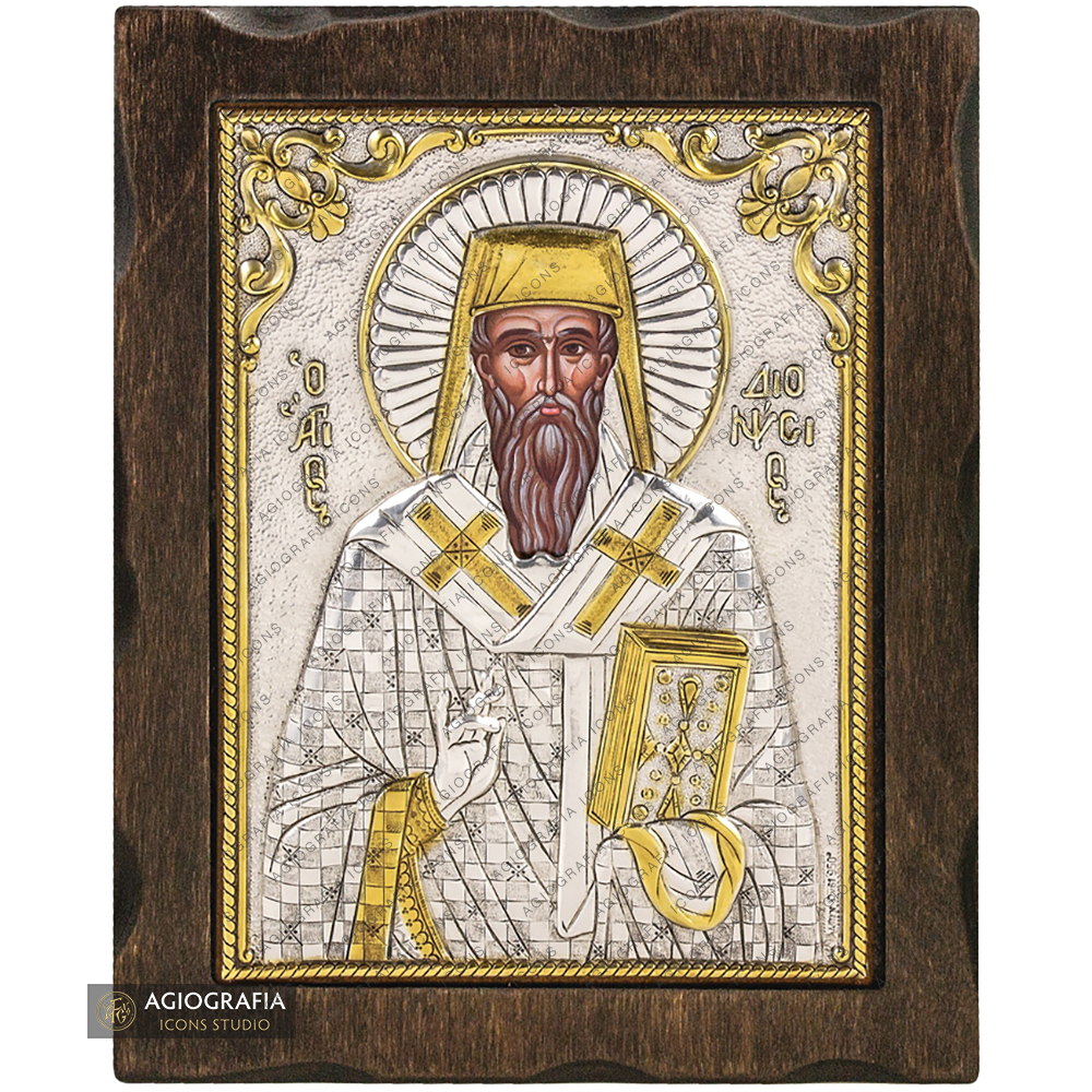 Święty Dionizy Areopagita ikona z czystego srebra pozłacana 24k