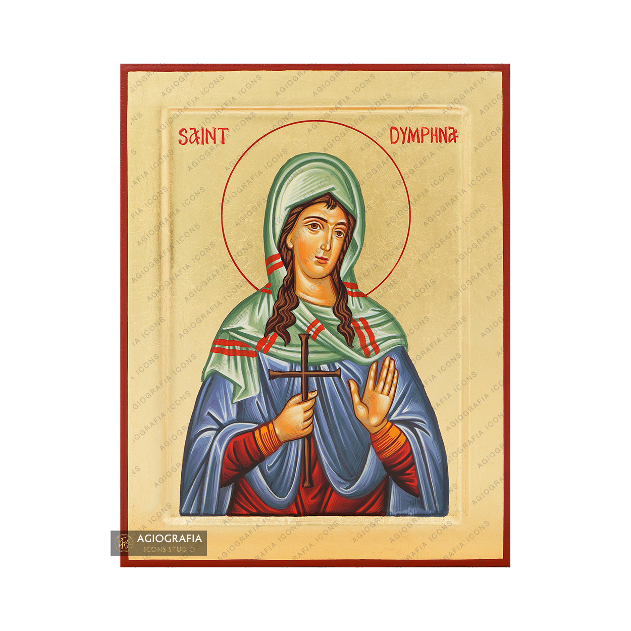 Saint Dimphna Handwritten Christian Icon with Gold Leaves