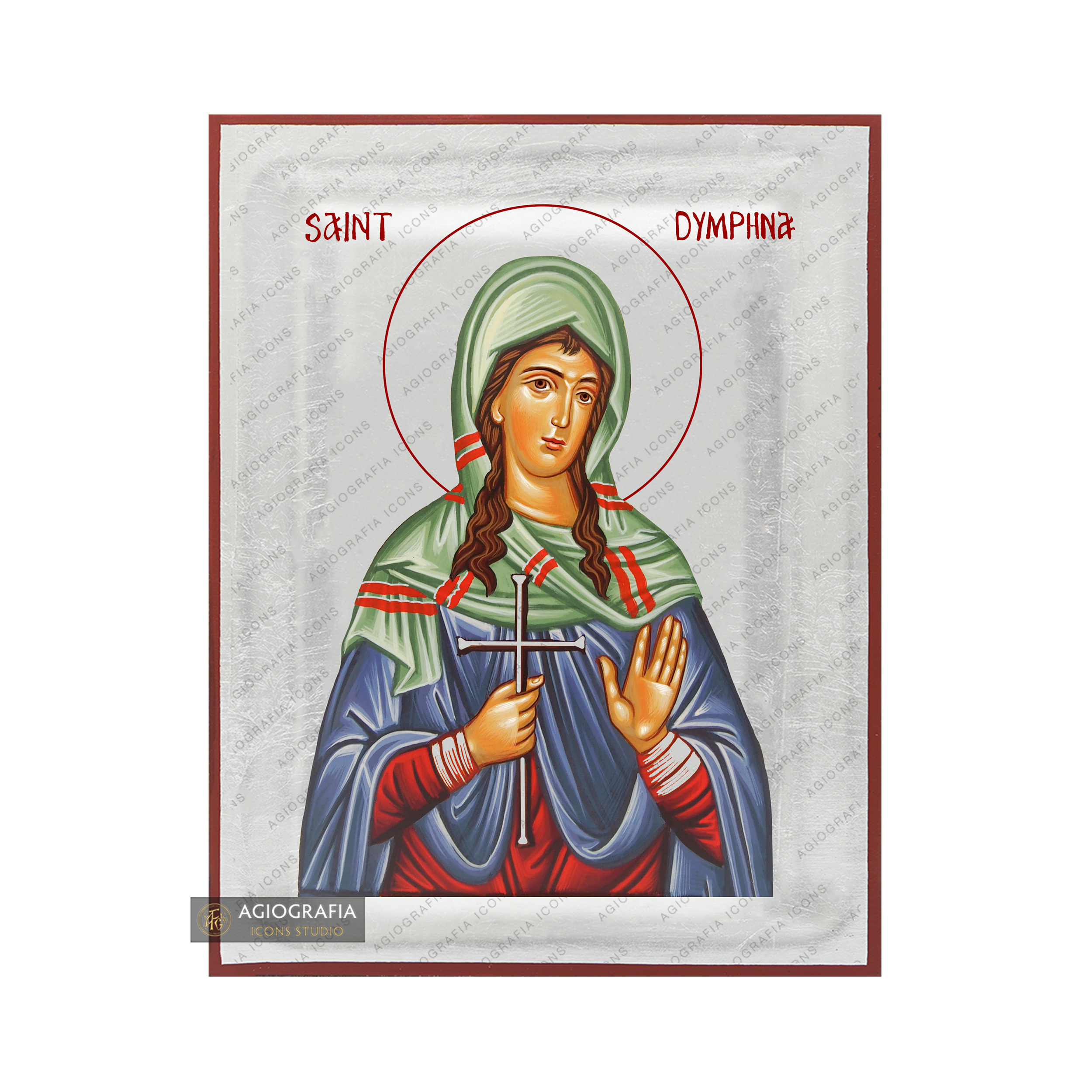 Exclusive St Dymphna Icon with Pure Silver Leaves