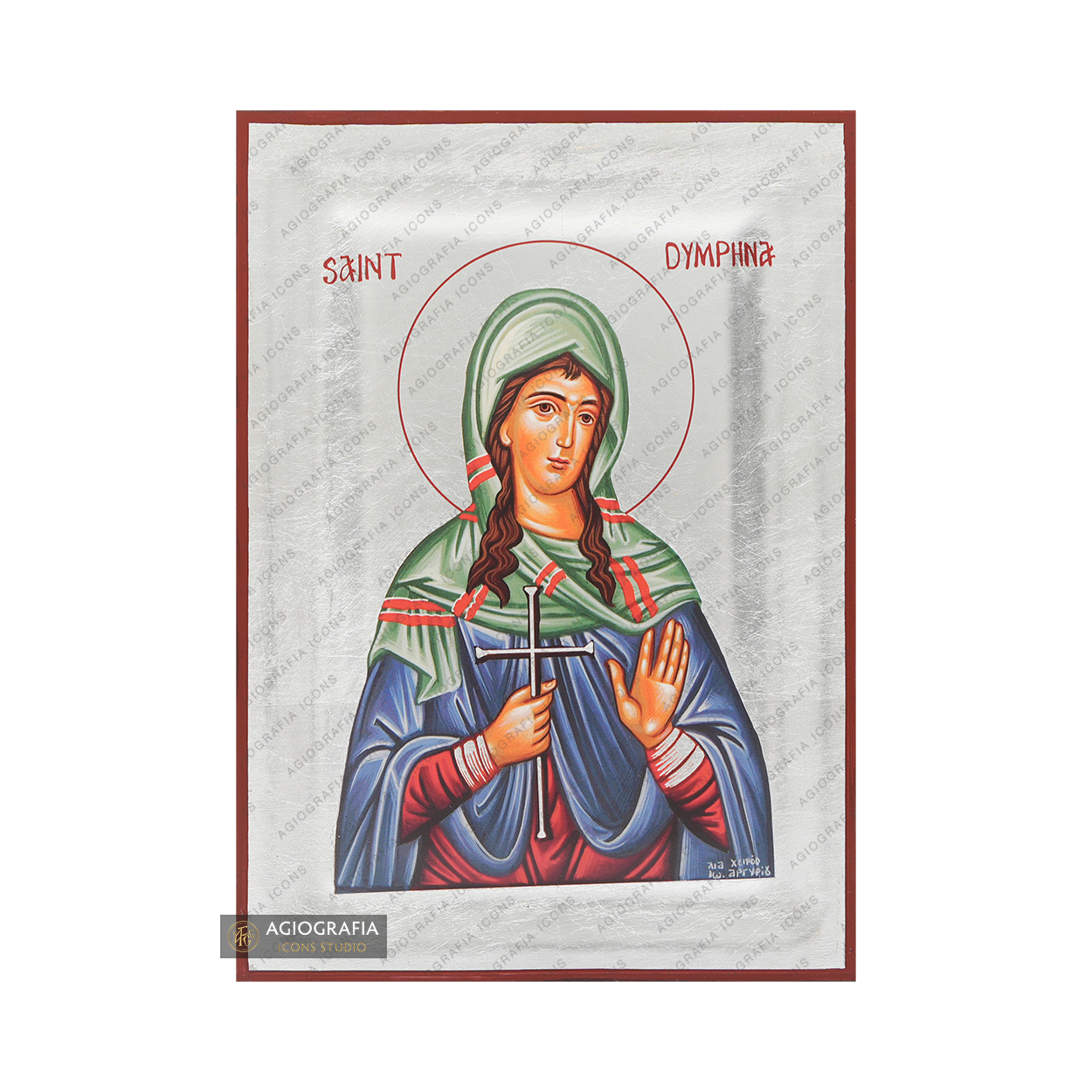 Exclusive St Dymphna Icon with Pure Silver Leaves
