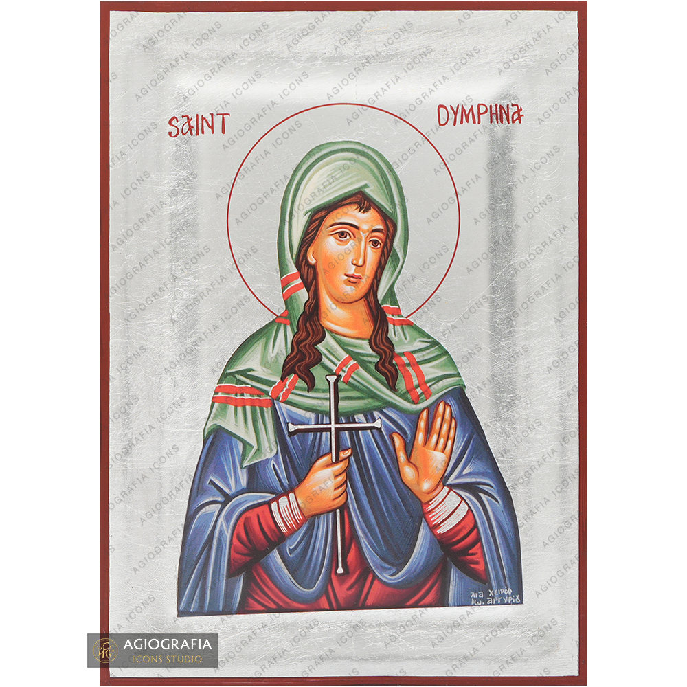 Exclusive St Dymphna Icon with Pure Silver Leaves
