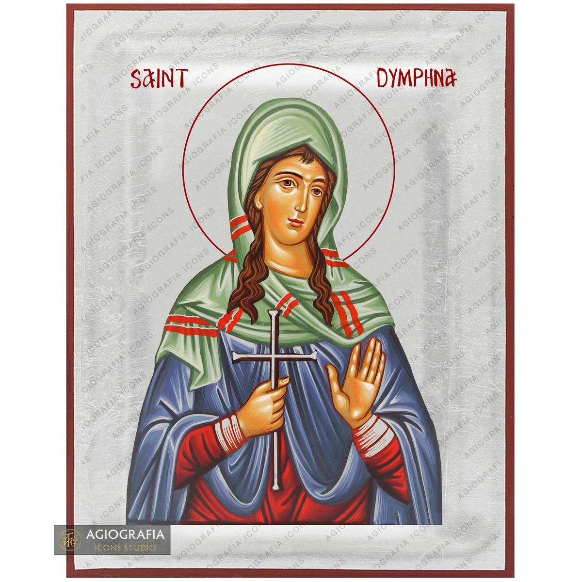 Exclusive St Dymphna Icon with Pure Silver Leaves