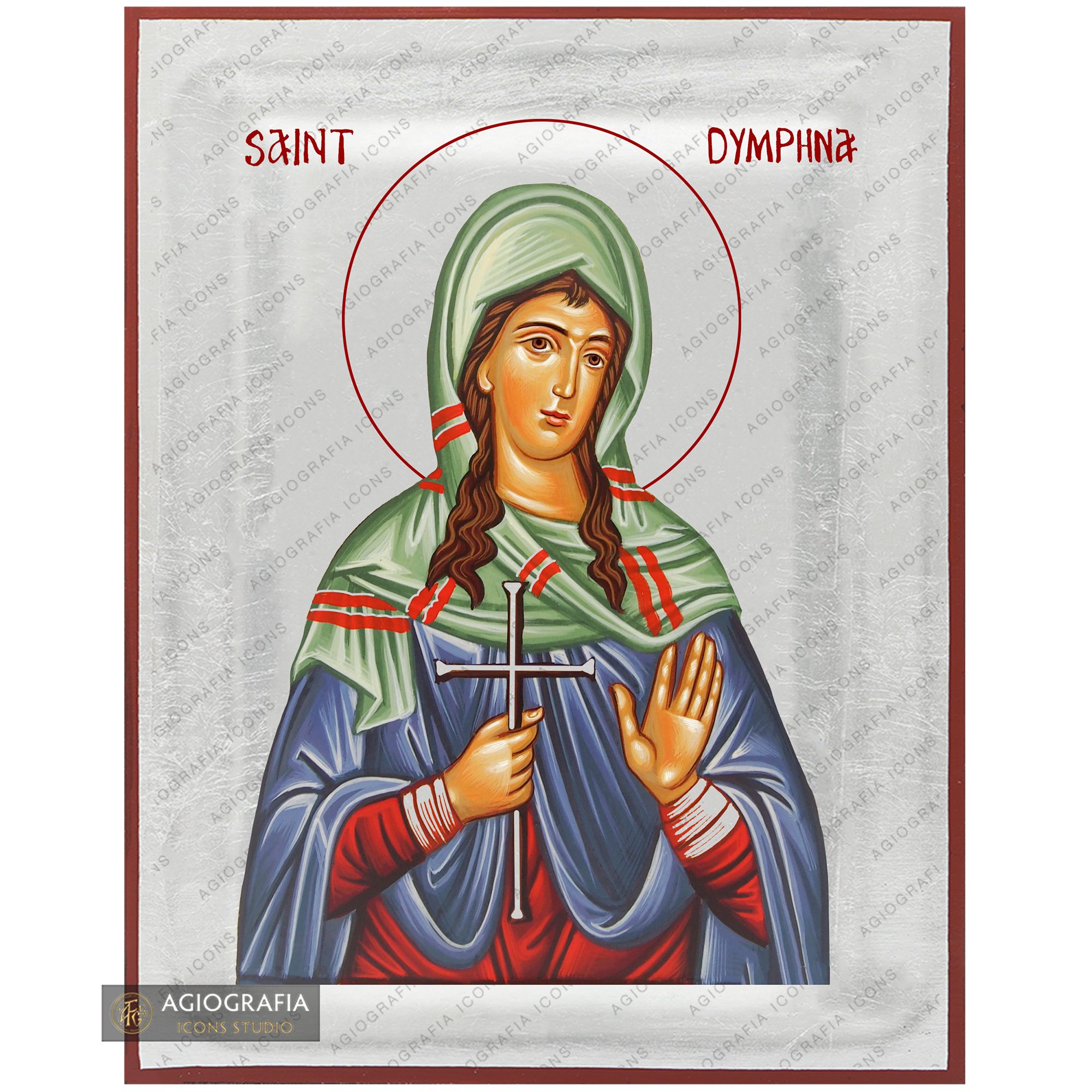 Exclusive St Dymphna Icon with Pure Silver Leaves