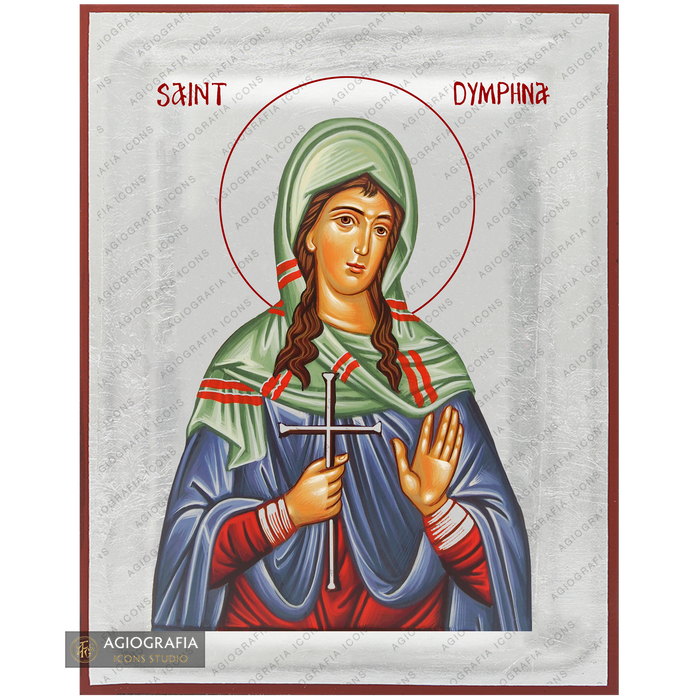 Exclusive St Dymphna Icon with Pure Silver Leaves
