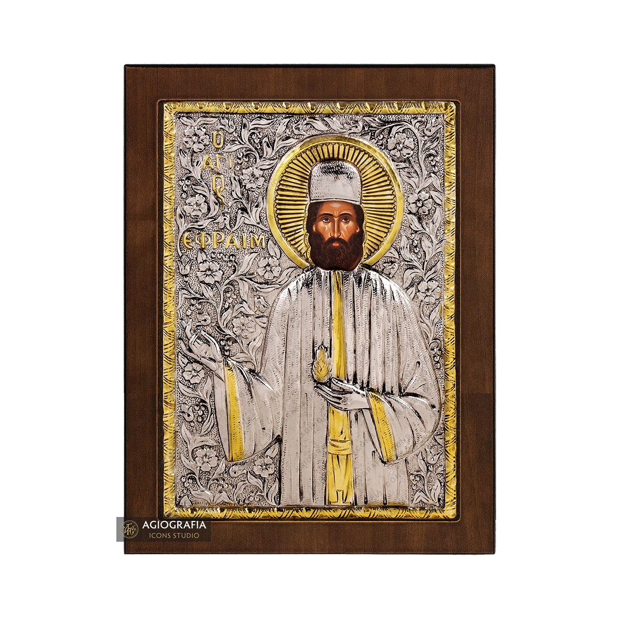 Saint Efrem of New Makri Christian Orthodox Silver Plated Icon