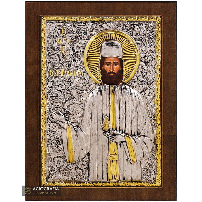 Heiliger Ephraim von Nea Makri christlich-orthodoxe versilberte Ikone