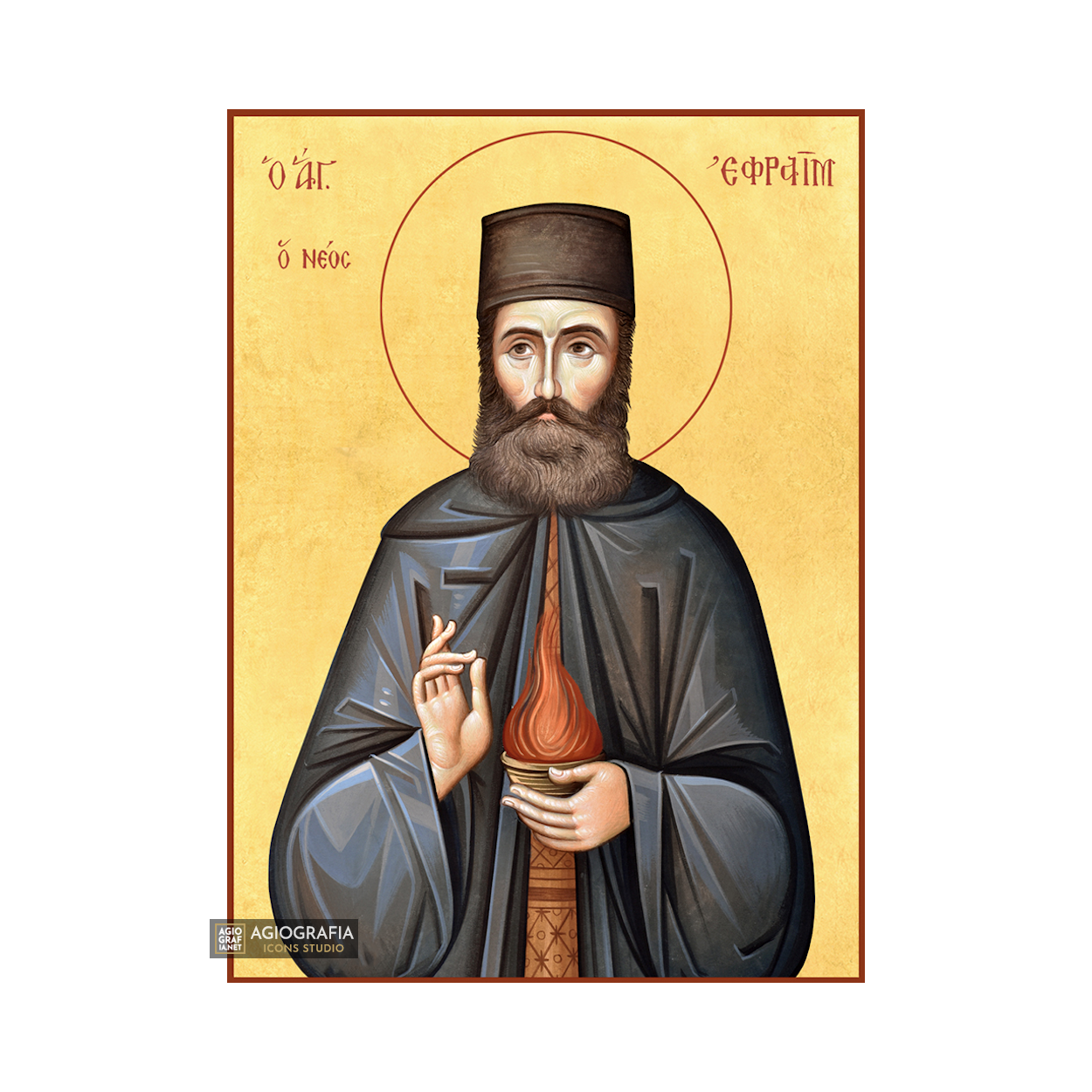 22k St Efrem of New Makri - Gold Leaf Background Orthodox Icon