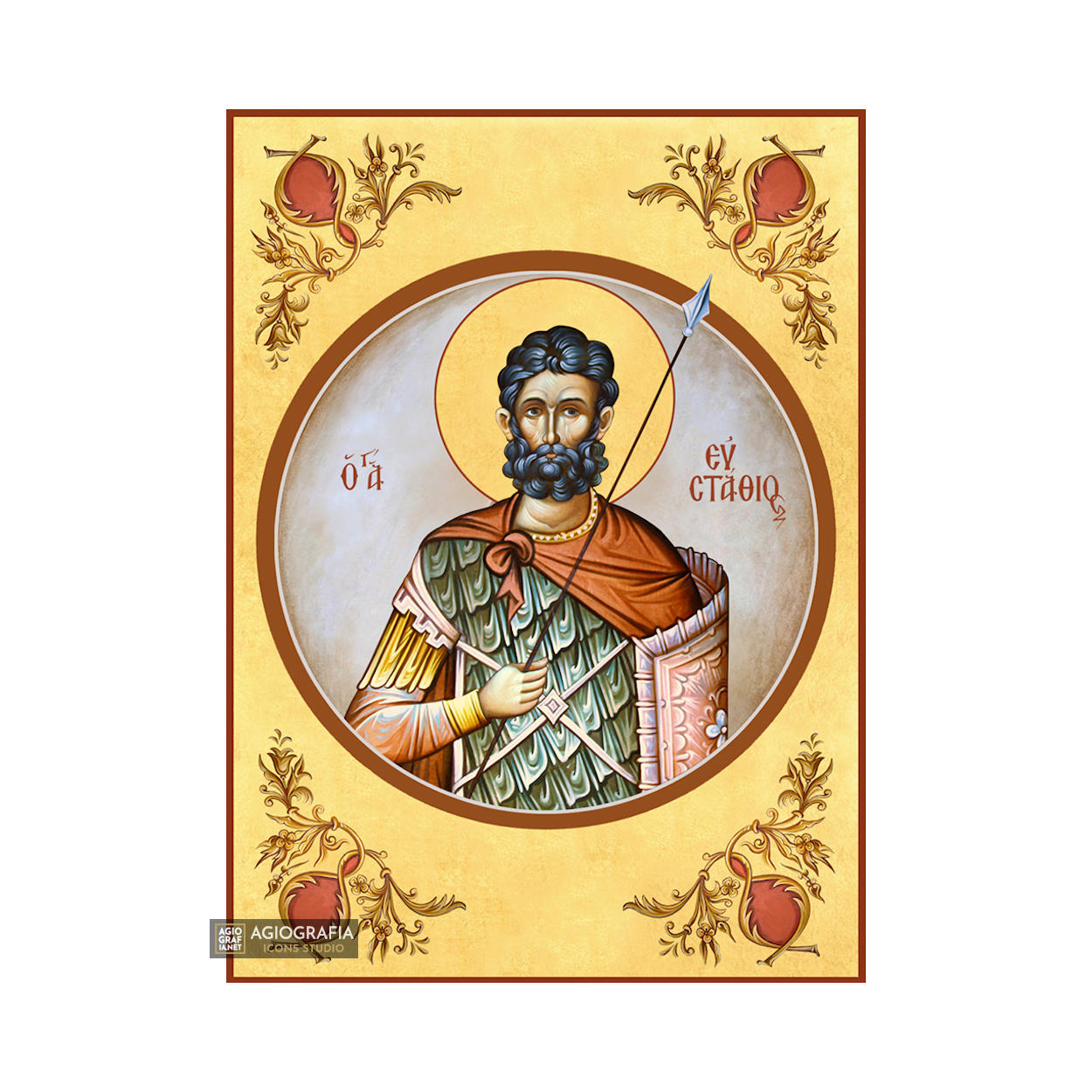 22k St Efstathios - Gold Leaf Background Christian Orthodox Icon