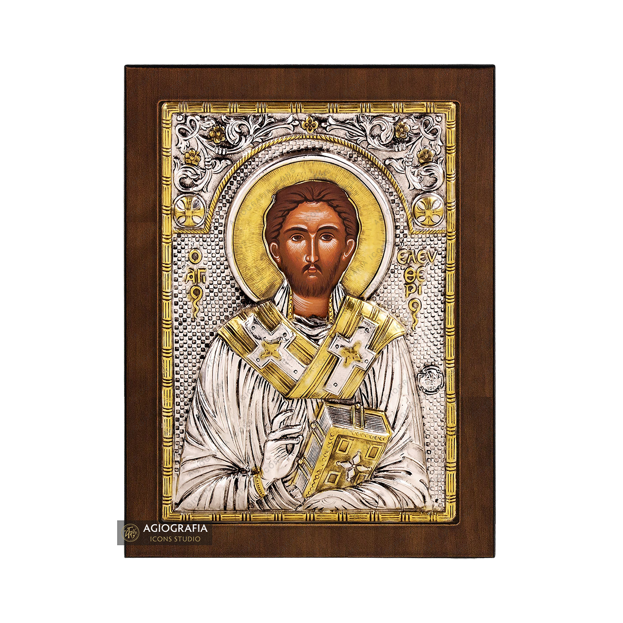 Saint Eleftherios Christian Orthodox Silver Plated Icon