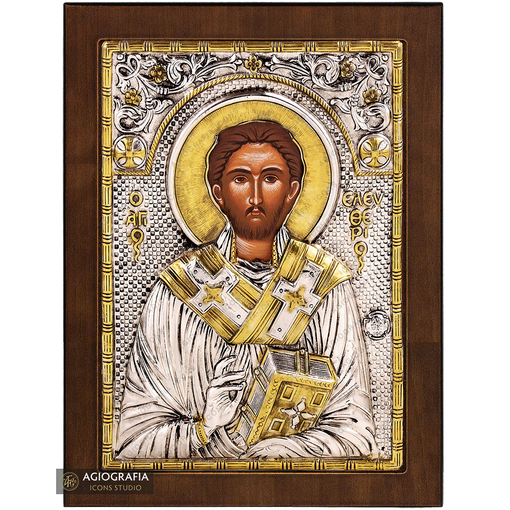 Heiliger Eleutherios christlich-orthodoxe versilberte Ikone