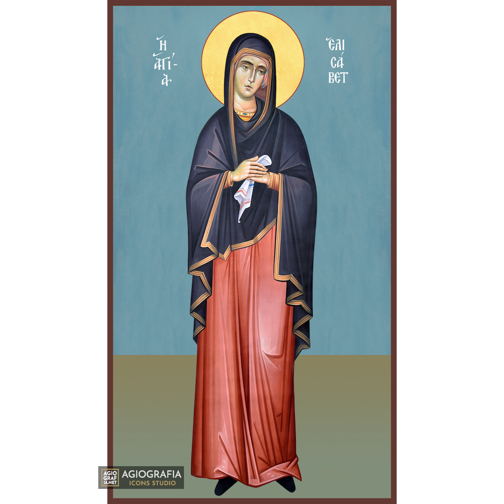 St Elizabeth Greek Orthodox Icon on Wood with Blue Background