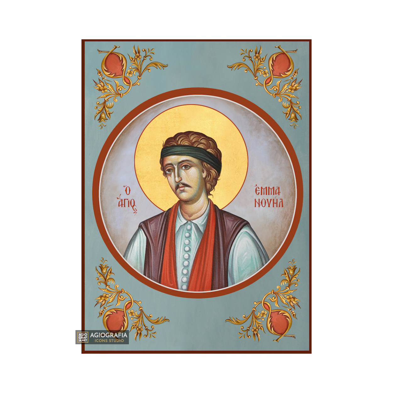 St Emmanuel Christian Orthodox Icon with Blue Background