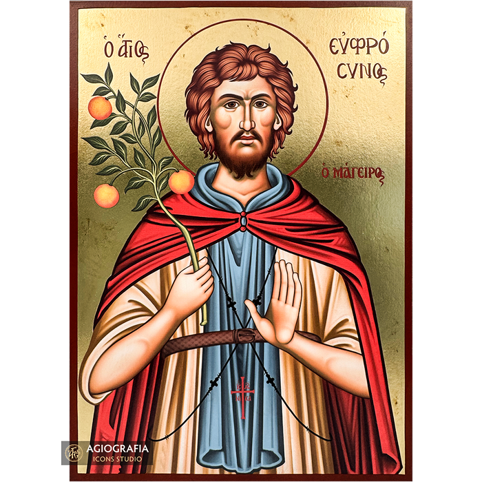 Saint Euphrosynos Gold Print Icon with Aged Gold Foil