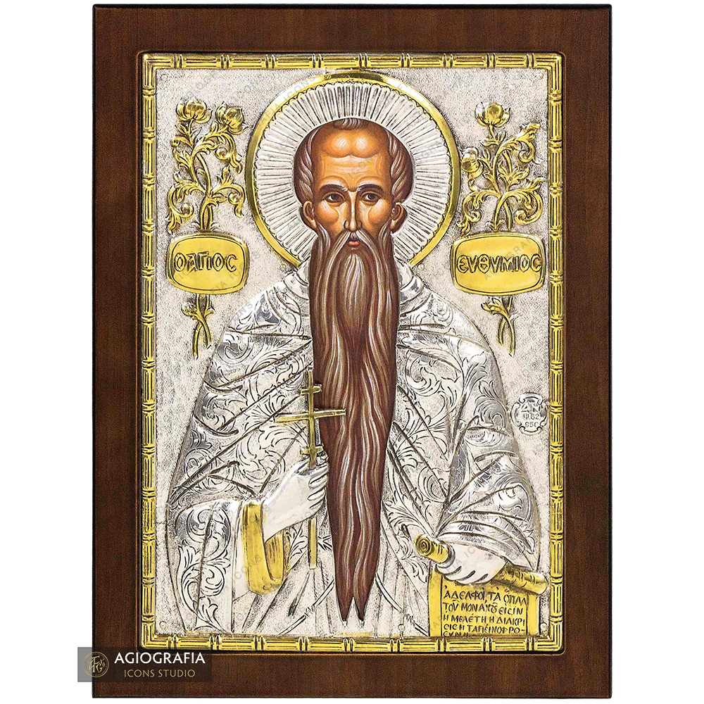 San Eutimio icono cristiano ortodoxo plateado