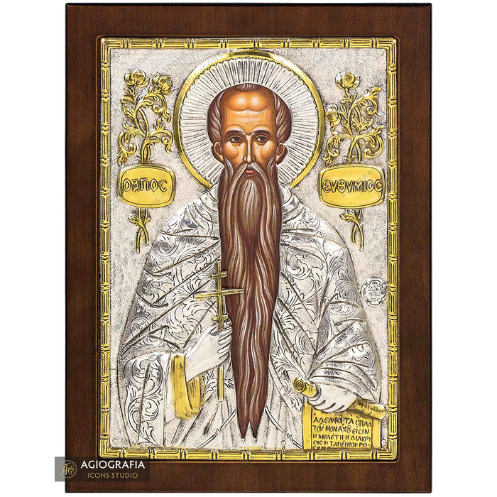Heiliger Euthymios christlich-orthodoxe versilberte Ikone