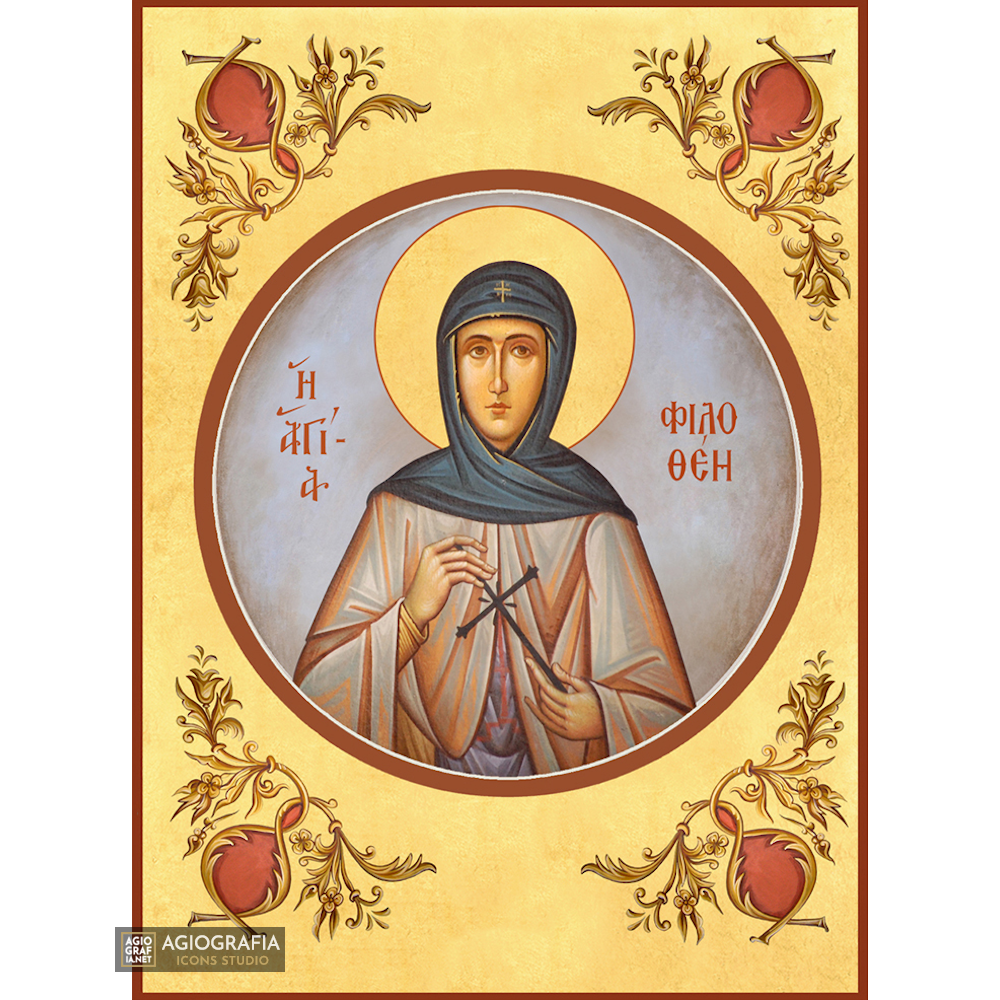 22k St Filothei - Gold Leaf Background Christian Orthodox Icon