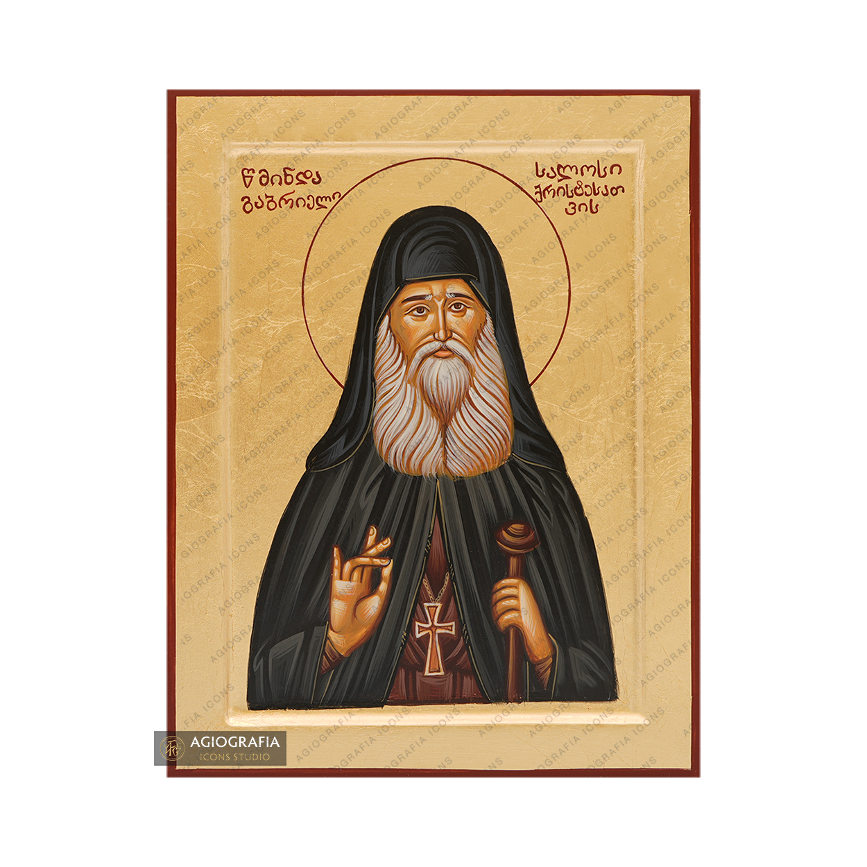 24k Saint Gabriel Handwritten Orthodox Icon with Gold Leaves