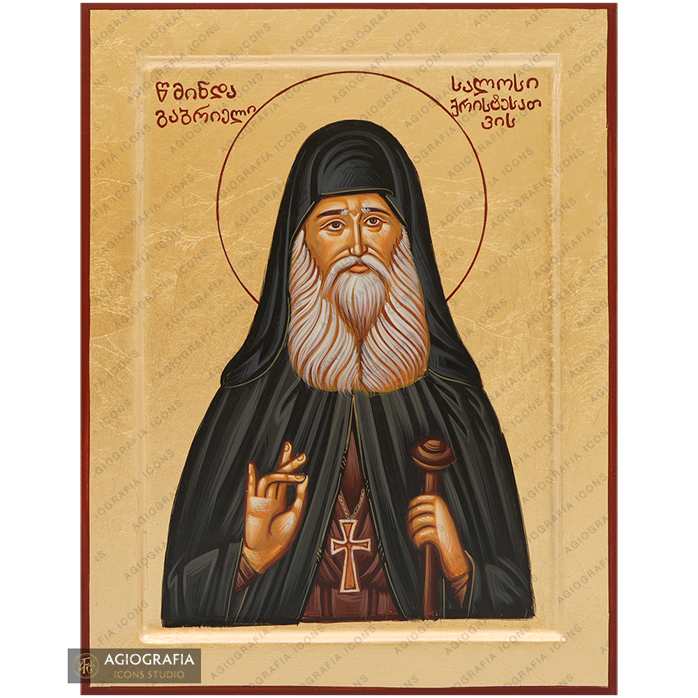 24k Saint Gabriel Handwritten Orthodox Icon with Gold Leaves