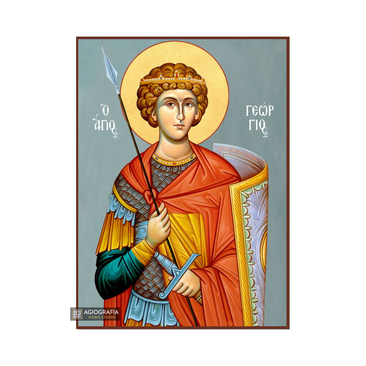 St George Christian Orthodox Icon with Blue Background