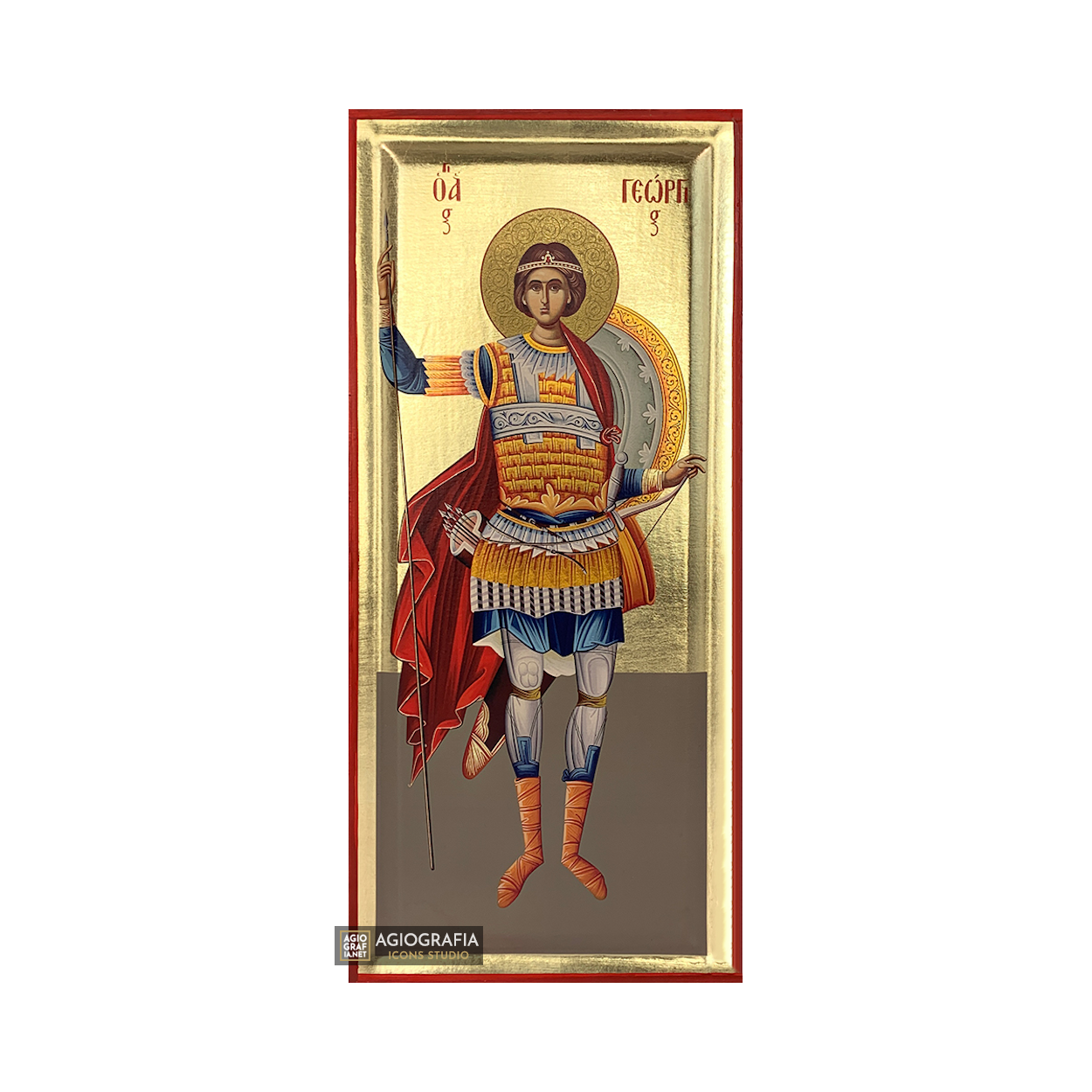 St George Byzantine Orthodox Icon on Wood with Gold Leaf