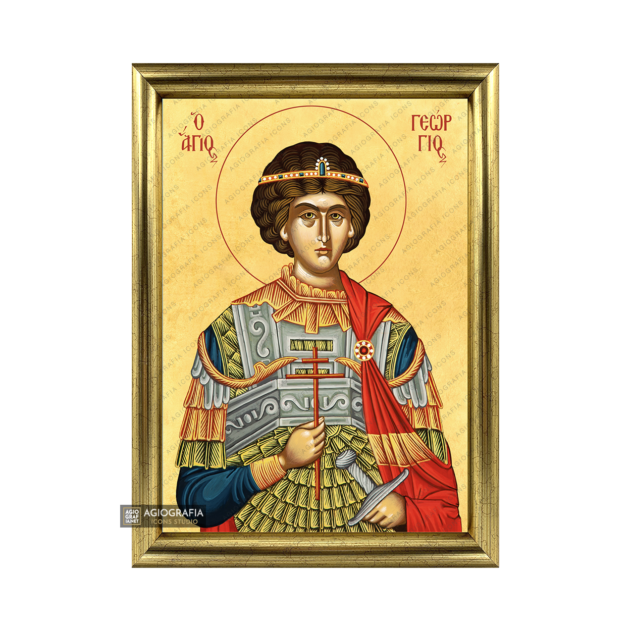 22k St George Framed Christian Orthodox Icon with Gold Leaf