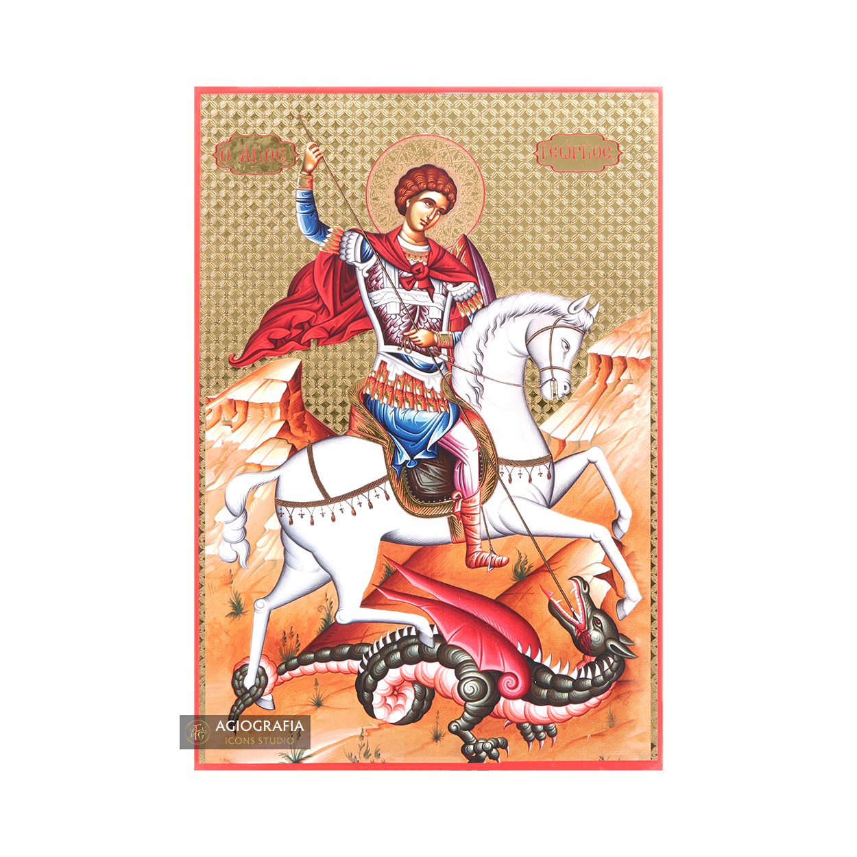 Saint George Icon with Gilding Effect Gold Foil Background