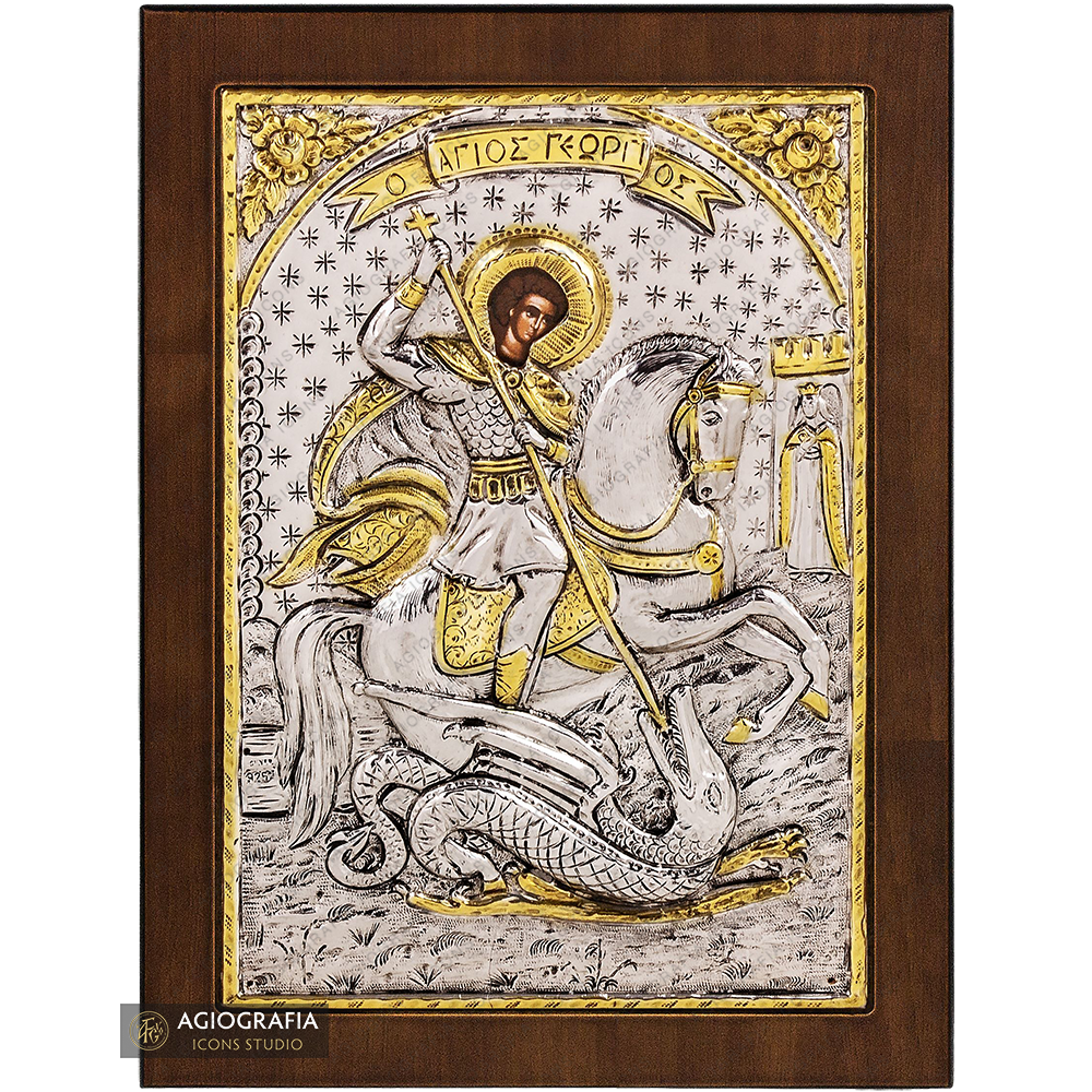 Heiliger Georg christlich-orthodoxe versilberte Ikone