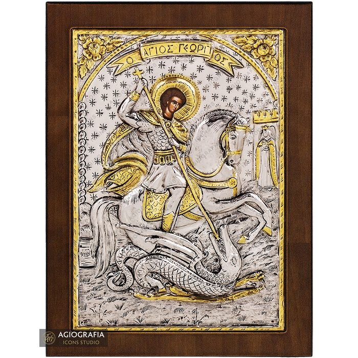 Heiliger Georg christlich-orthodoxe versilberte Ikone