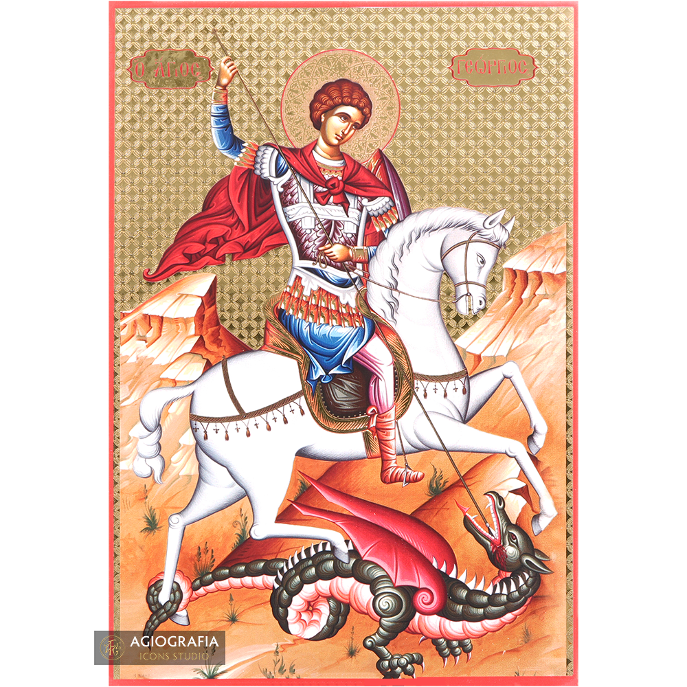 Saint George Icon with Gilding Effect Gold Foil Background