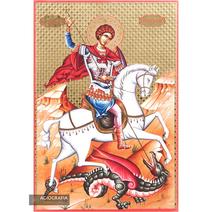 Saint George Icon with Gilding Effect Gold Foil Background
