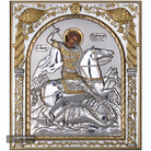 Saint George Silver Gold Plated Christian Orthodox Wood Icon