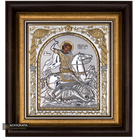 Saint George Framed Silver Gold Plated Wood Icon
