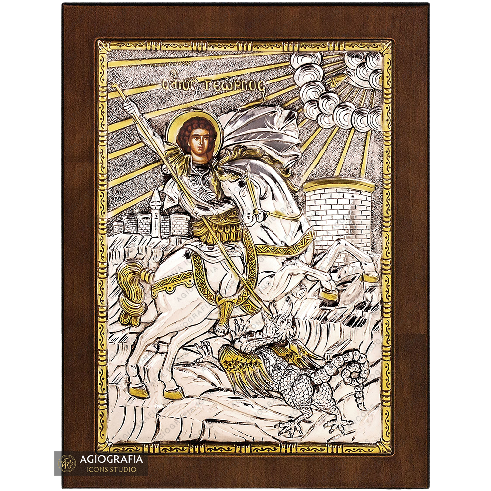 Saint George the Great Martyr Orthodox Silver Plated Icon