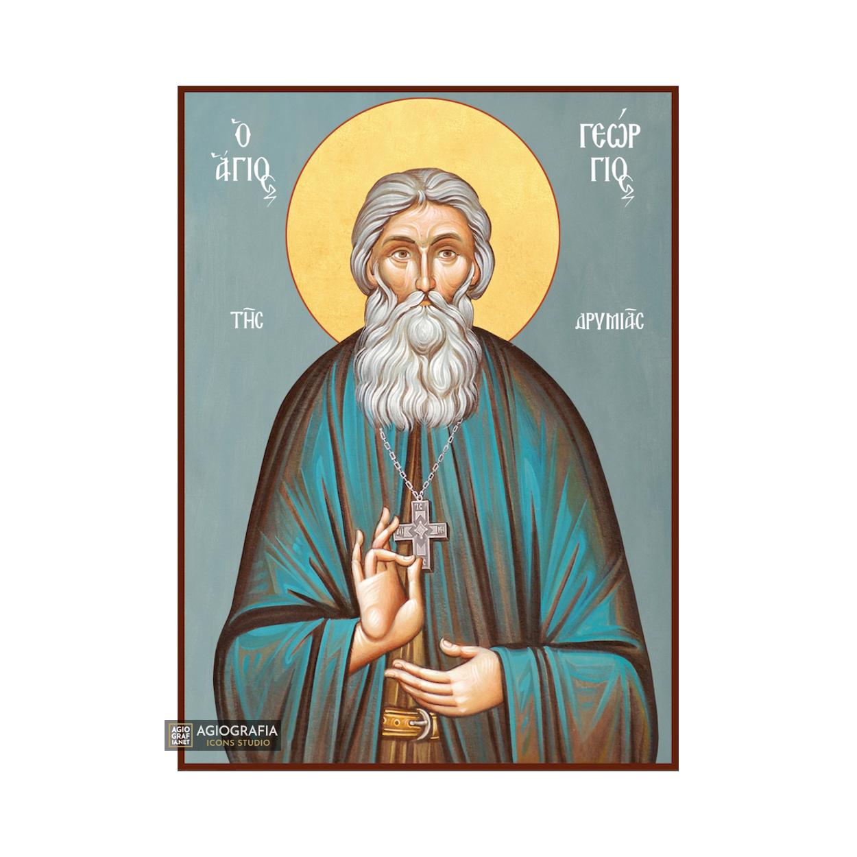 St George Drimias Greek Orthodox Icon with Blue Background