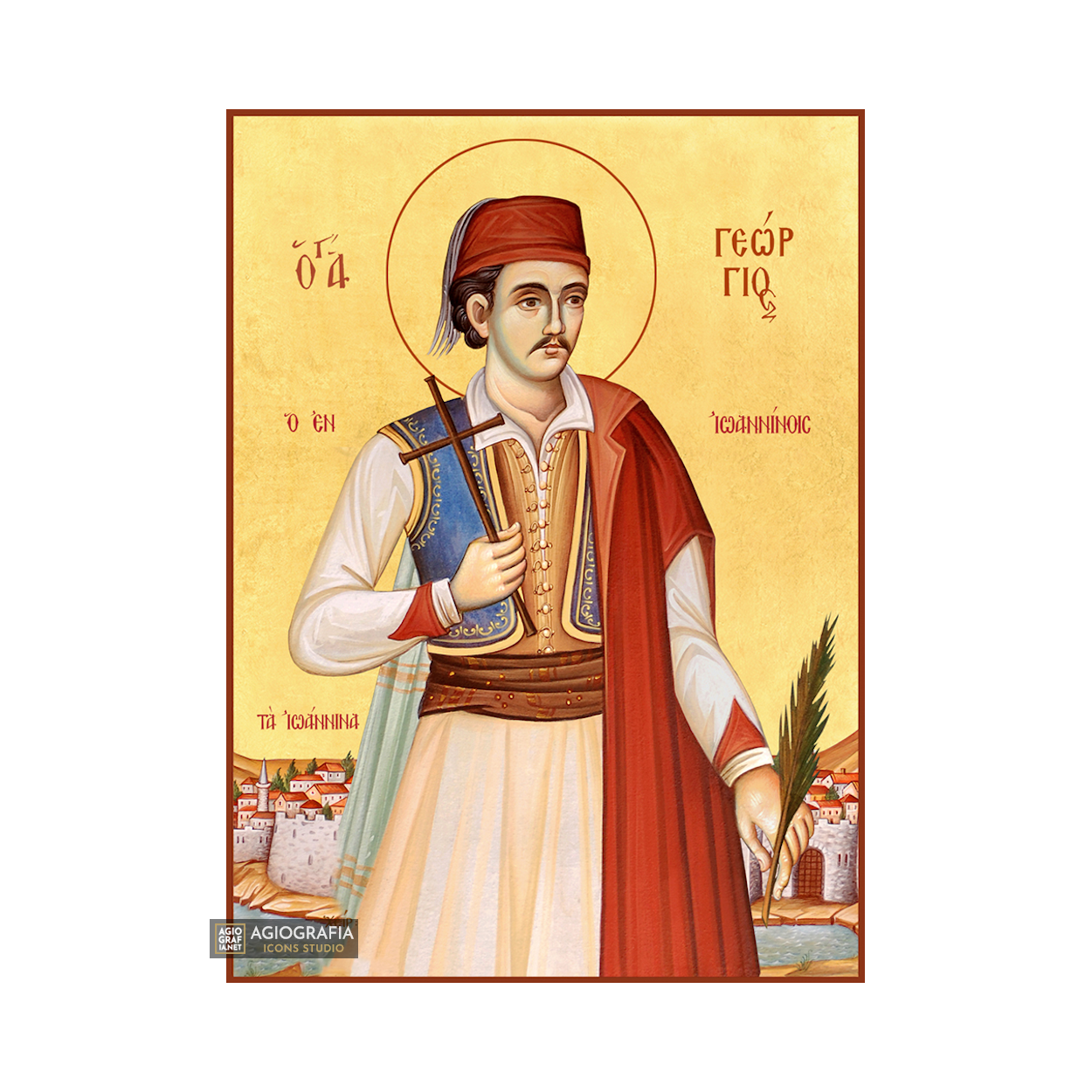 22k St George of Ioannina - Gold Leaf Background Orthodox Icon
