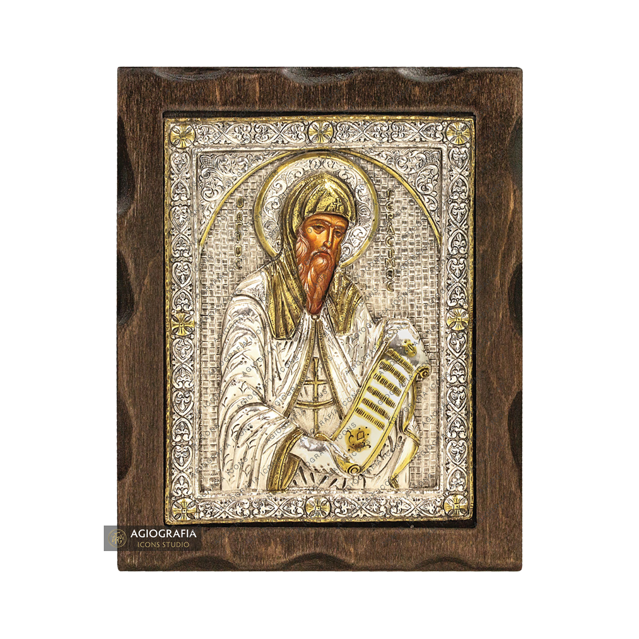 Saint Gerasimos Pure Silver and 24k Gold Plated Orthodox Icon