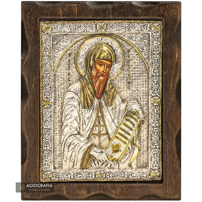 Saint Gerasimos Pure Silver and 24k Gold Plated Orthodox Icon