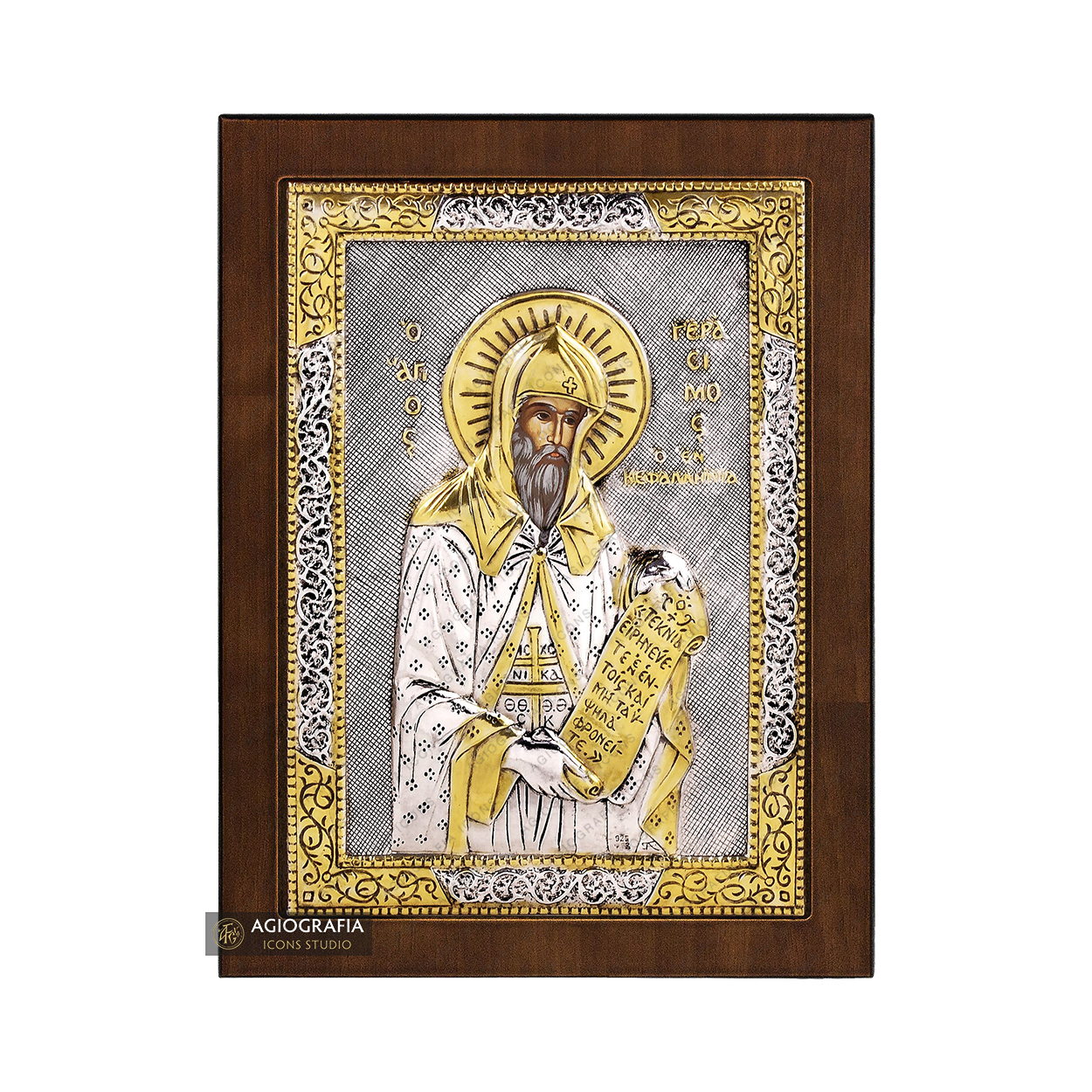 Saint Gerasimos Christian Orthodox Silver Plated Icon