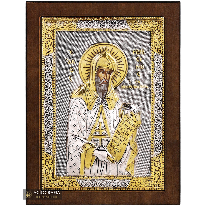 Heiliger Gerasimos christlich-orthodoxe versilberte Ikone