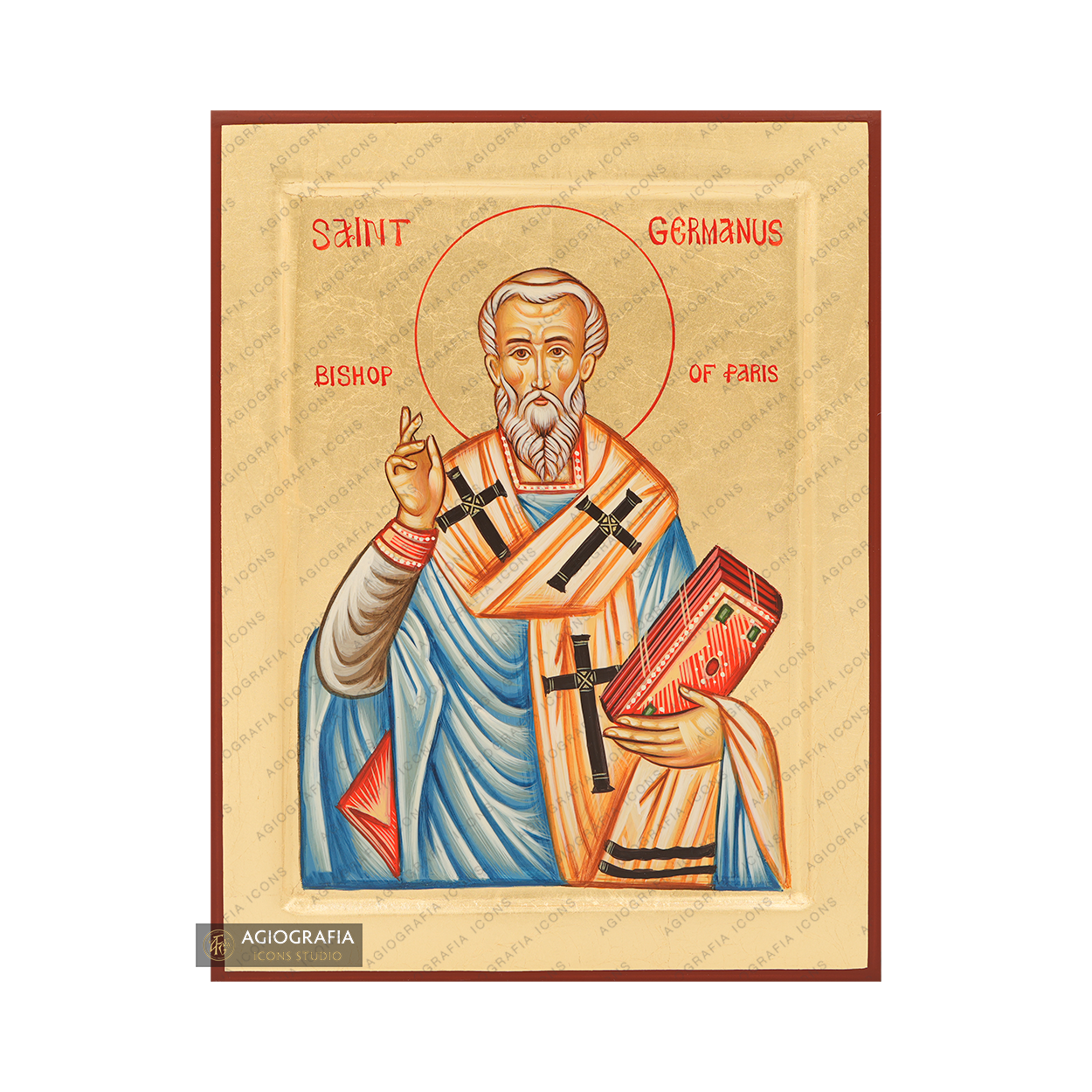 St. Germanus of Paris Handwritten Icon with Gold Leaves