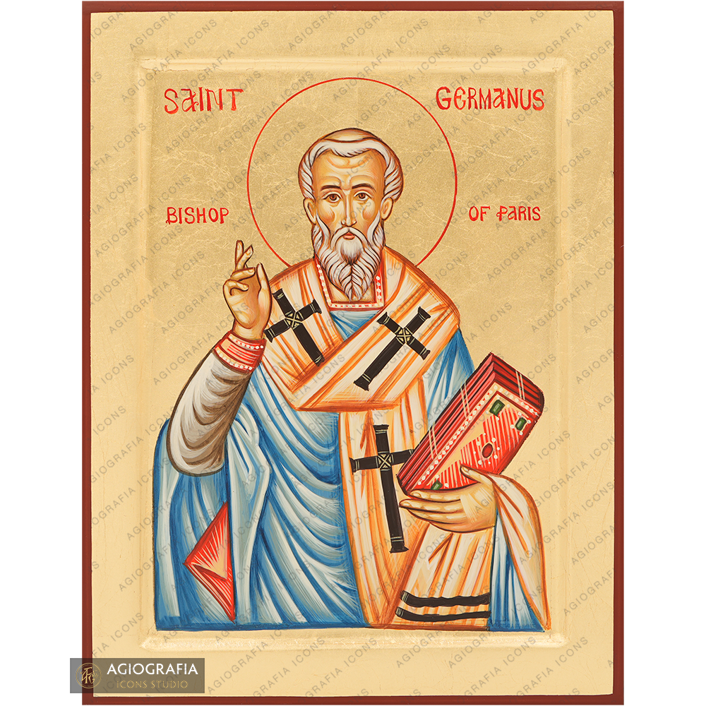 St. Germanus of Paris Handwritten Icon with Gold Leaves