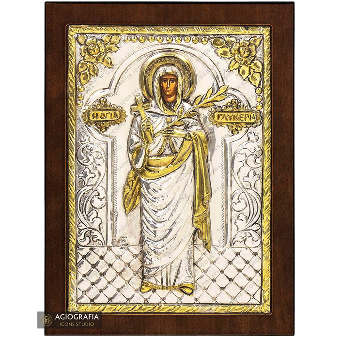 Santa Gliceria icono cristiano ortodoxo plateado en madera