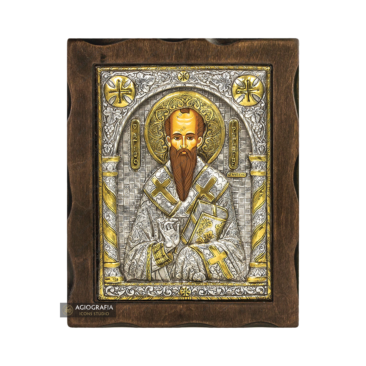 Saint Gregory of Nyssa Pure Silver and 24k Gold Plated Orthodox Icon